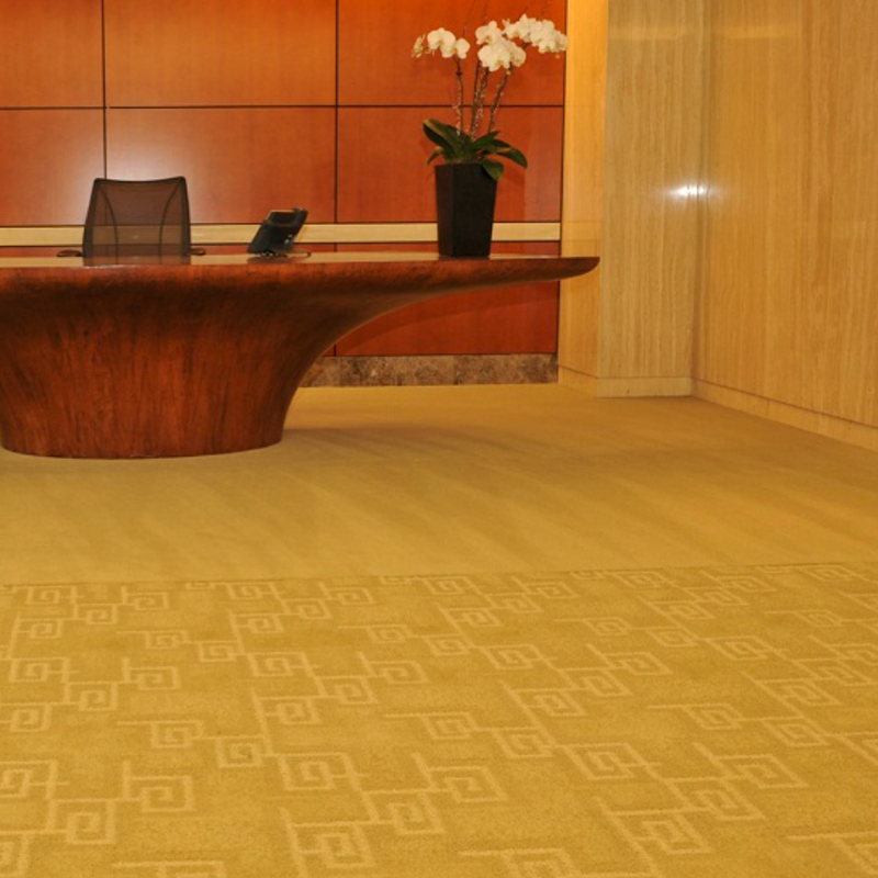 One Stamford Forum Lobby with yellow patterned carpet